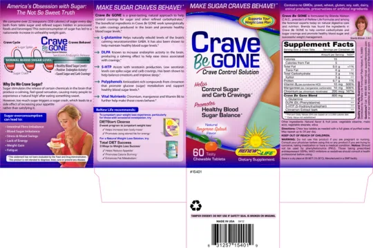 Label for Crave Be Gone Natural Tangerine Splash Flavor