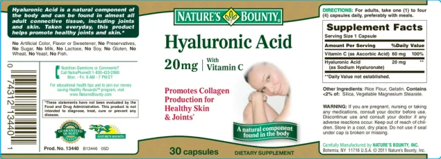 Label for Hyaluronic Acid 20 mg With Vitamin C