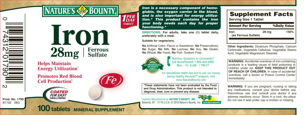 Label for Iron 28 mg Ferrous Sulfate
