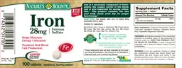 Label for Iron 28 mg Ferrous Sulfate