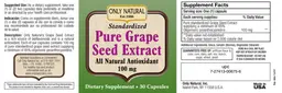 Label for Standardized Pure Grape Seed Extract