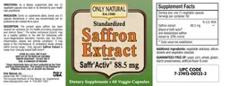 Label for Standardized Saffron Extract 88.5 mg