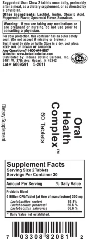 Label for Oral Health Complex