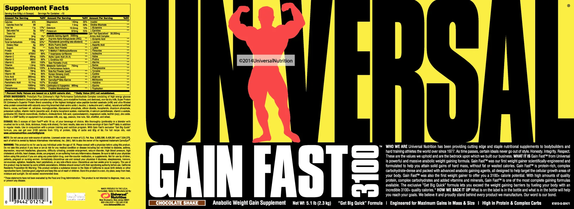 Label for Gain Fast 3100 Chocolate Shake