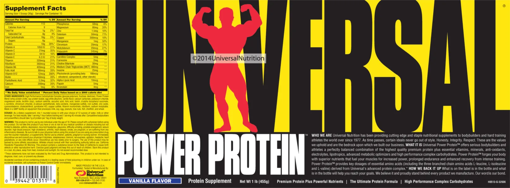 Label for Power Protein Vanilla Flavor