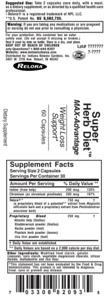 Label for Super Herb Diet MAX-Advantage