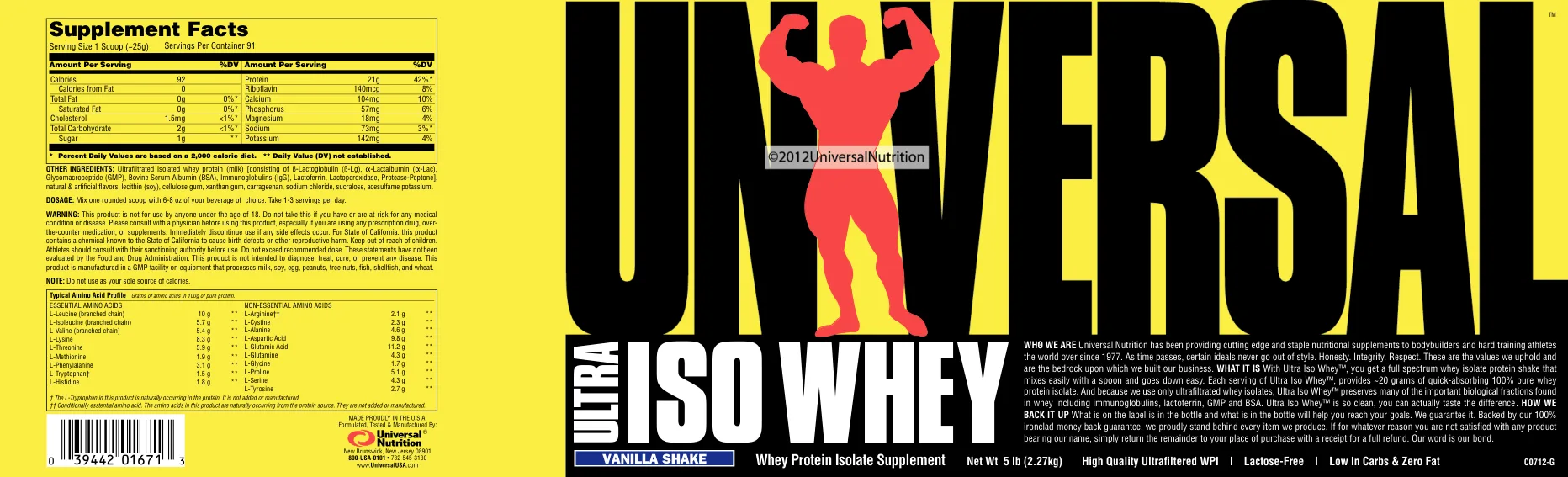 Label for Ultra ISO Whey Vanilla Shake