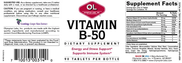 Label for Vitamin B-50
