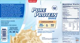 Label for Pure Protein Shake Vanilla Cream