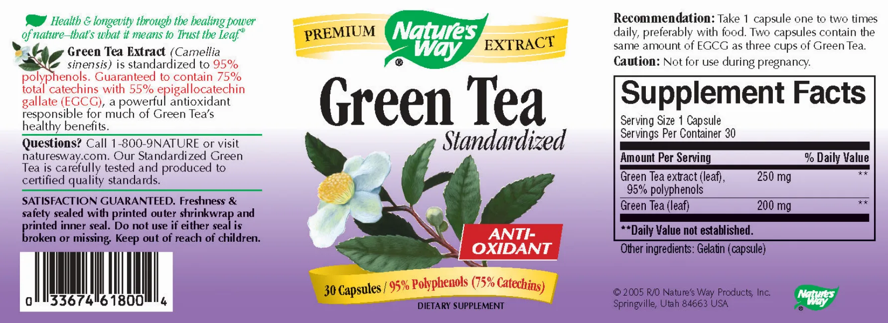 Label for Green Tea Standardized