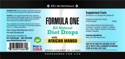Label for Formula One All Natural Diet Drops with African Mango