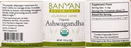 Label for Organic Ashwagandha