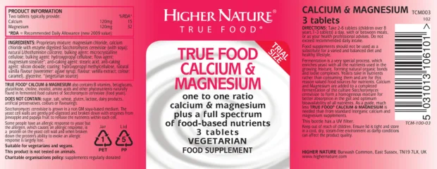 Label for True Food Calcium & Magnesium
