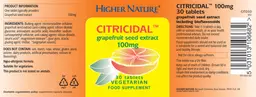 Label for Citricidal Grapefruit Seed Extract 100 mg