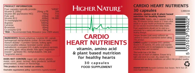 Label for Cardio Heart Nutrients