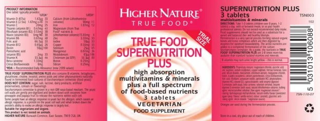 Label for True Food Supernutrition Plus