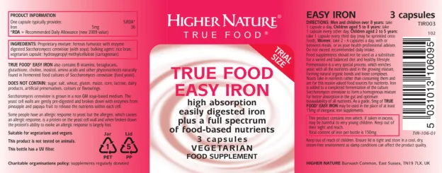 Label for True Food Easy Iron