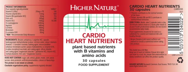Label for Cardio Heart Nutrients