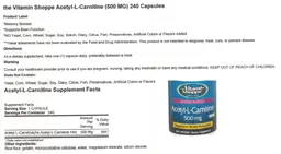 Label for Acetyl-L-Carnitine 500 mg