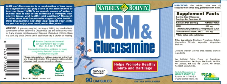 Label for MSM & Glucosamine