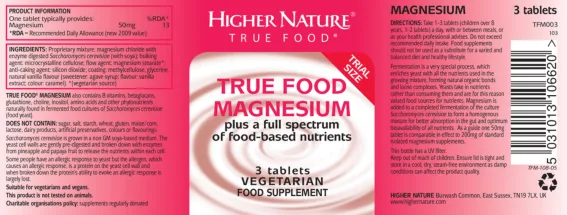 Label for True Food Magnesium