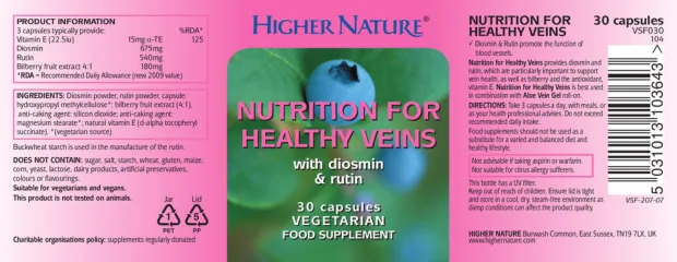 Label for Nutrition For Healthy Veins