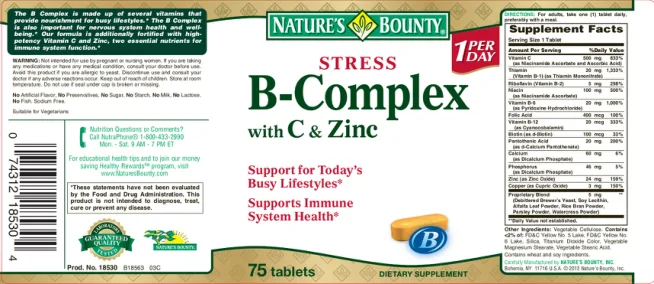 Label for Stress B-Complex with C & Zinc