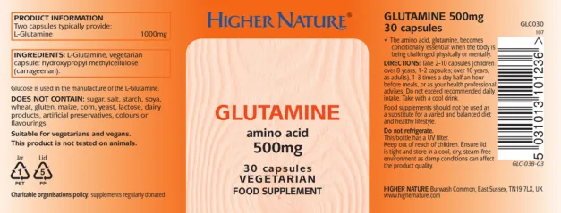 Label for Glutamine Amino Acid 500 mg