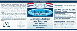Label for Ashwagandha Root Extract