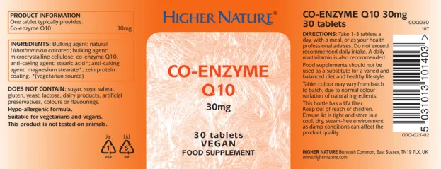 Label for Co-Enzyme Q10 30 mg