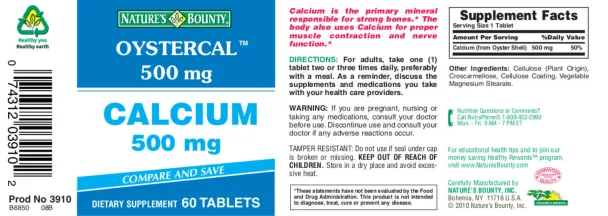 Label for Calcium 500 mg