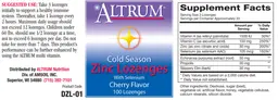 Label for Cold Season Zinc Lozenges With Selenium Cherry Flavor