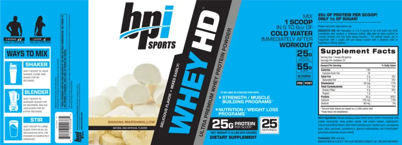 Label for Whey HD Banana Marshmallow