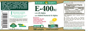 Label for E-400 IU with DL-Alpha and added Natural D-Alpha