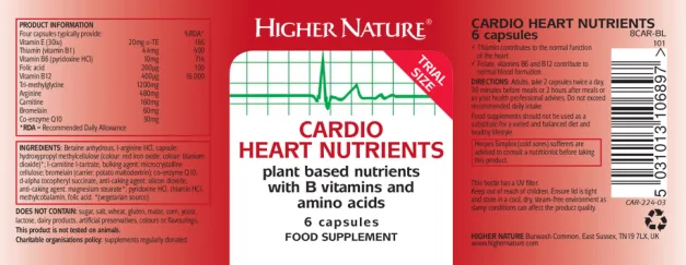 Label for Cardio Heart Nutrients