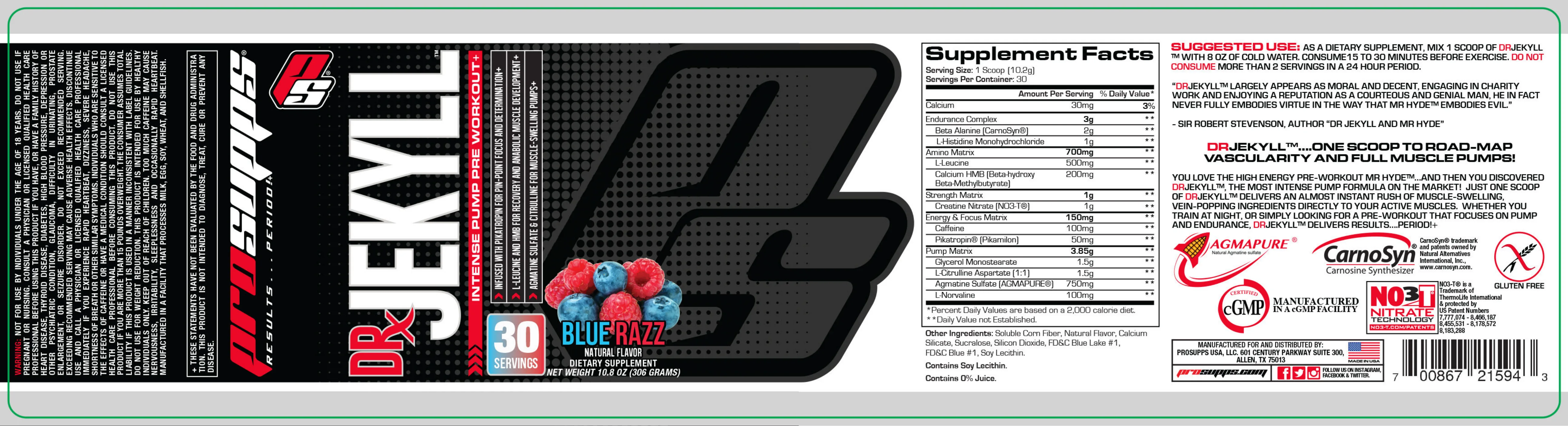 Label for Dr. Jekyll Blue Razz
