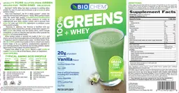 Label for 100% Greens+Whey Vanilla