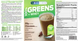 Label for 100% Greens+Whey Chocolate