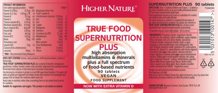 Label for True Food Supernutrition Plus