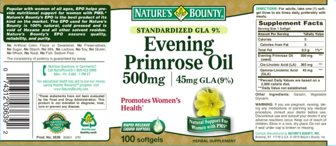 Label for Evening Primrose Oil 500 mg