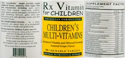 Label for Children's Multi-Vitamins Natural Grape Flavor