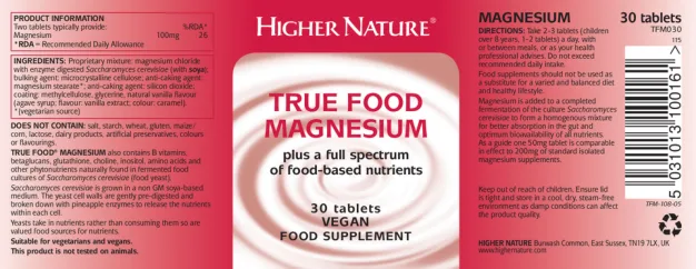 Label for True Food Magnesium