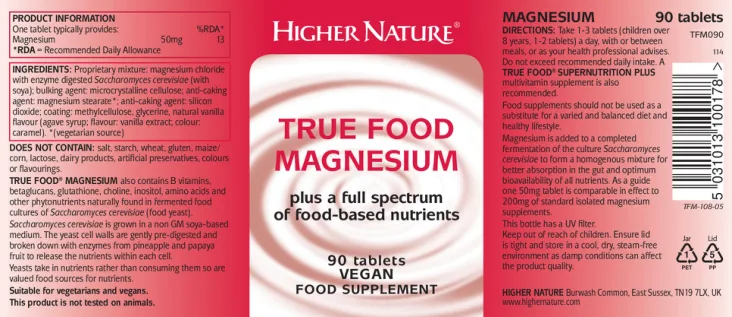 Label for True Food Magnesium