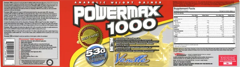 Label for Powermax 1000 Vanilla