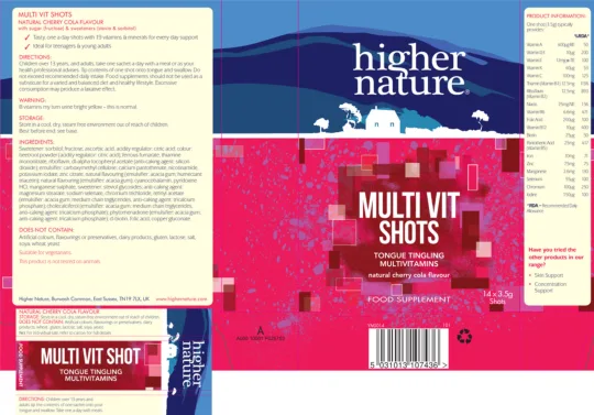 Label for Multi Vit Shots Natural Cherry Cola Flavor