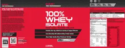 Label for 100% Whey Isolate Vanilla Ice Cream