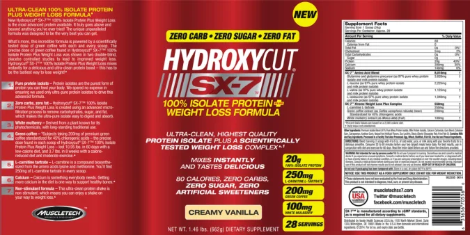 Label for Hydroxycut SX-7 Creamy Vanilla