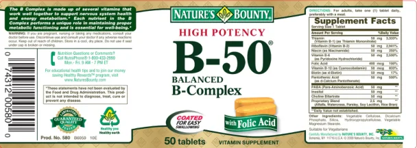 Label for B-50 Balanced B-Complex
