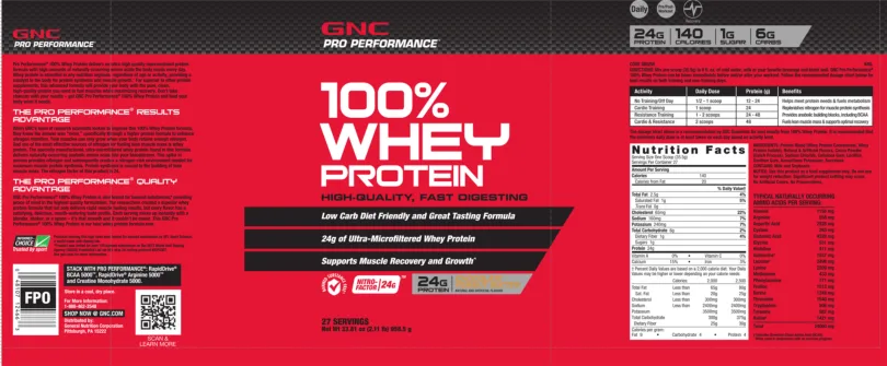 Label for 100% Whey Protein Chocolate Peanut Butter