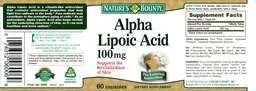 Label for Alpha Lipoic Acid 100 mg